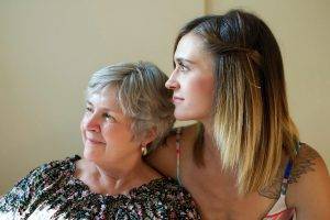 Older Woman with Low Vision, Posing with Adult Daughter